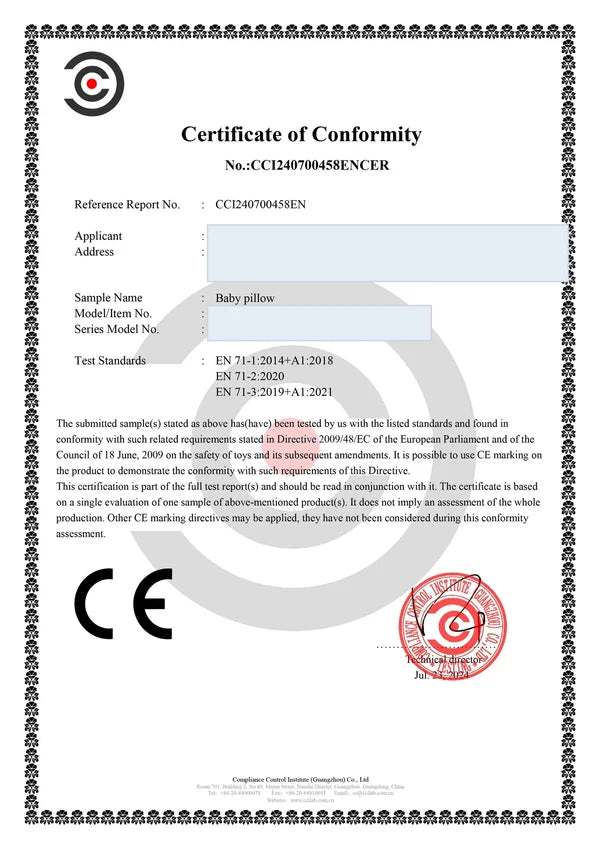 Certificat de conformité EN 71 - Dodo Doux